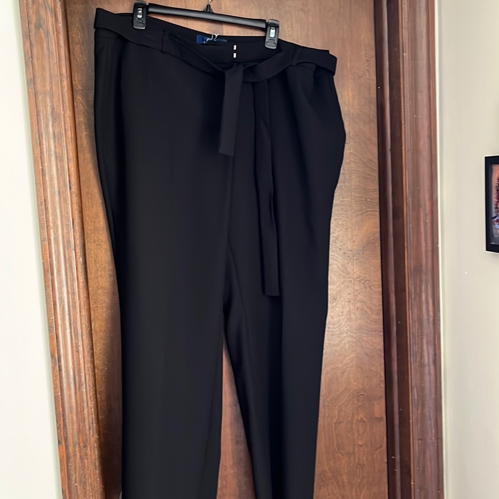 Detachable tie belt black dress pants